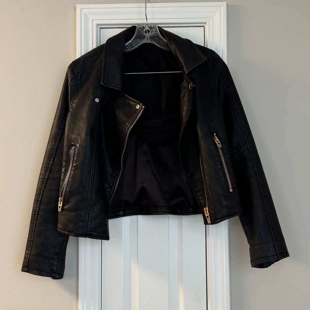 Hooded Classic Blank NYC Black Leather Jacket